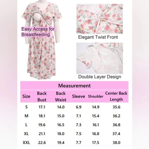 Ekouaer Short Sleeve Floral Maternity Nursing Dress - Medium - Picture 5 of 11